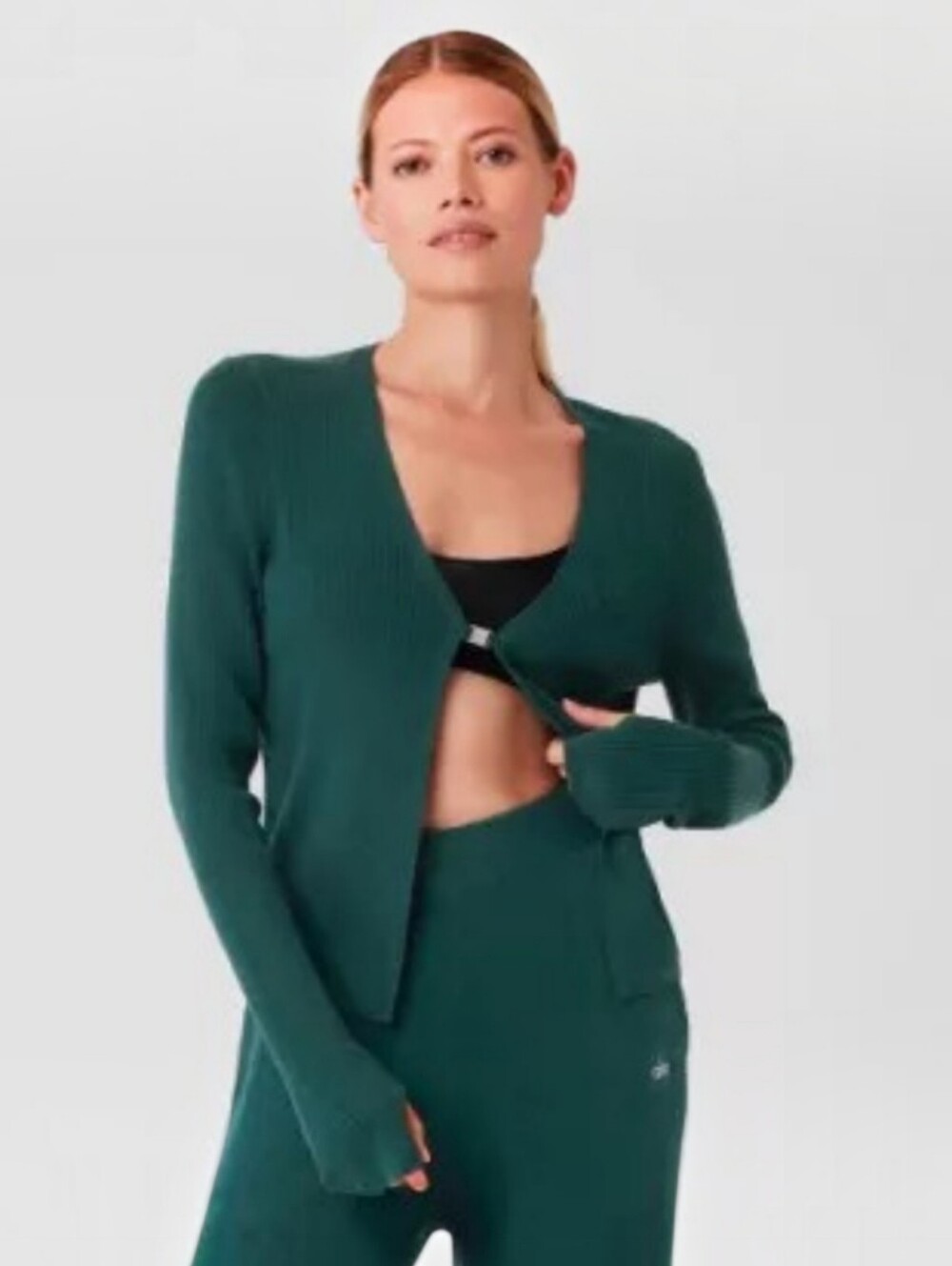 Alo Yoga Midnight Green Solana Knit Cardigan, M, Sporty Chic Elevated Athleisure